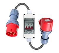 Candeon Adaptateur CEE 32 A vers 16 A, Adaptateur Secteur CEE avec Disjoncteur 16A, Cordon d'alimentation en Caoutchouc 5 x 2,5 mm Cordon d'extension CEE de 1m