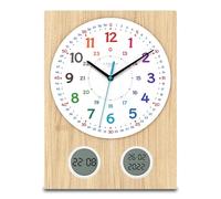 Cander Berlin MNU 11130 S Horloge murale silencieuse pour enfant 35 cm Horloge d'apprentissage numérique analogique sans bruit de tic-tac Placage en bois