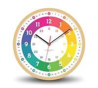 Cander Berlin MNU 2425 R Horloge murale silencieuse pour enfant Aspect bois Horloge d'apprentissage analogique sans tic-tac Multicolore 25 cm