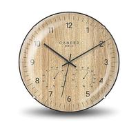 Cander Berlin MNU 2730 X Horloge murale en bois silencieuse 30 cm Température humidité moderne placage chêne sans bruit de tic-tac analogique