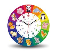 Cander Berlin MNU 7930 T Horloge murale silencieuse pour enfant en MDF 30,5 cm Horloge d'apprentissage analogique pour chambre d'enfant garçon fille sans bruit de tic-tac Motif animaux multicolores