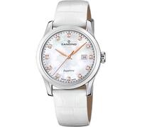 Candino Montre pour Femme C4736/1 Lady Elegance Boîtier en Acier Inoxydable Gris Bracelet en Cuir Blanc