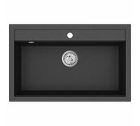 Canditree Évier de Cuisine 1 Bac 79.5 X 50.5 cm, Cuve Simple en Granite avec Filtre de Vidange, Montage à Poser (Noir)