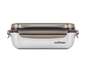 Candl - Pots de conservation Flora en acier inoxydable - Couvercle à clip rectangulaire avec poignée - Dose Stahlfarben, Deckel Grau, Dichtung Rosa, 26,3cm x 20,0cm x 9,5cm / 1900ml