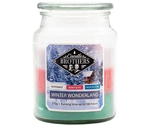Candle-Brothers Bougie parfumée Winter Wonderland, en Verre, 2 mèches, 510 g, 100 h de Combustion, Vert-Rouge