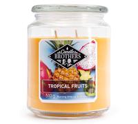 Candle-Brothers Grande bougie parfumée dans un verre, avec couvercle, aux fruits tropicaux, à 2 mèches, longue durée de combustion, cadeau pour femme