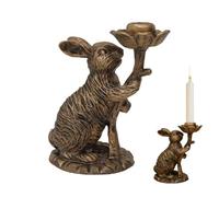 Candle Holder, Candlestick Holders, Resin Bunny Rabbit Facing Upward Cast Aluminum Candle Holder With Antique Gold Finish For Easter Home Room Mantel Fireplace Farmhouse Holiday Party