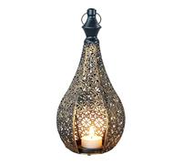 Candle Holder - Moroccan Lantern Centerpiece, Hollow Metal Tea Light Stand with Intricate Geometric Cutouts, Elegant Bronze Finish Frame, Ideal for Weddings Receptions Mantels