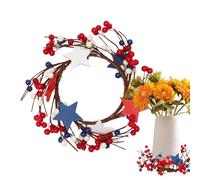Candle Wreath - Traditional Festive Centerpiece Ring Wreath Artificial Berry Candle Ring Red White Blue Patriotic for Dining Table Living Room Bedroom Party Decor