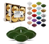 Candly Handmade Lot de 4 grandes bougies flottantes de qualité supérieure Ø 70 mm,Anniversaire et fête du prénom, mariage, réception de mariage, Noël, décoration élégante de la maison (vert olive)