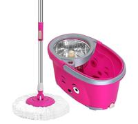 Candora Balai rotatif à 360° avec seau et deux têtes de serpillère rotative fine en microfibre (rose)