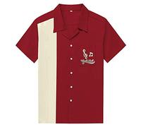 Candow Look Men's Cotton Retro Embroidery Western Shirt Maroon&Ivory