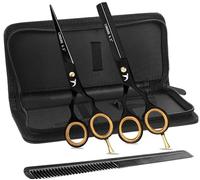 Candure Ciseaux Coiffure Professionnel Set Coupe de Cheveux Amincissement Acier Inoxydable Désépaissir & Sculpteur Effiler Peigne de Coiffure pour Hommes, Femmes et Enfants 5.5" (Noir - 6,5")