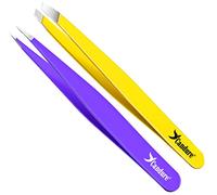 Candure Pince a Epiler Professionnelle Acier Inoxydable Precision Écharde Oblique Pointe Pince à Épiler inclinée Sourcils pour Enlèvement des Poils Incarnés et Cils pour Homme et Femme 2 Pièces