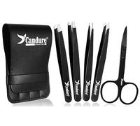 Candure Pince a Epiler Professionnelle Kit pour Sourcils de Precision- Ensemble de 4 Pincettes Acier Inoxydable pour Enlèvement des points noirs, poils Incarnés, Les Cils (Noir-5pc)