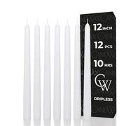 CANDWAX Lot de 12 bougies coniques blanches de 30,5 cm - Bâtonnets de bougie effilés sans gouttes Idéal comme bougies de Shabbat - Grand lot de bougeoirs