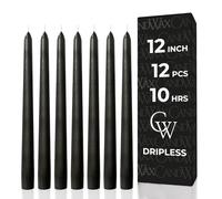 CANDWAX Lot de 12 bougies coniques de 30,5 cm - Sans gouttes et sans fumée - Bougies coniques noires à combustion lente idéales pour Halloween - Bougies noires