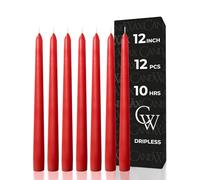 CANDWAX Lot de 12 bougies coniques de 30,5 cm - Bougies sans gouttes et sans fumée - Bougies à combustion lente parfaites comme bougies de Thanksgiving - Bougies rouges