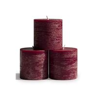 CANDWAX Lot de 3 bougies piliers décoratives rustiques non parfumées et bougies de dîner - Idéales comme bougies de mariage ou grandes bougies pour l'intérieur de la maison - Bougies bordeaux 7,6 x