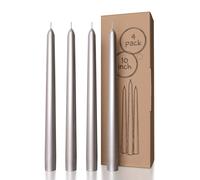 CANDWAX Lot de 4 bougies coniques argentes de 25,4 cm Bougies de Nol sans gouttes, longue dure de vie, sans parfum
