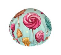 Candy And Lollipops Bonnet de douche réutilisable imperméable lavable avec bande élastique double couche pour cheveux longs