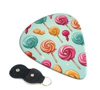 Candy And Lollipops Lot de 6 médiators en celluloïd de 0,96 mm d'épaisseur avec support en cuir, médiators personnalisés pour basse, guitare électrique, acoustique, cadeau idéal pour les amateurs