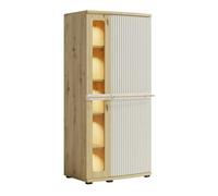CANDY Armoire vitrée avec LED 5 étages 75x148 cm courbée à relief en bois design moderne épuré Blanc cassé