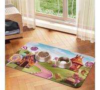 Candy Beautiful Land Tapis de nourriture pour chien, 40,6 x 61 cm, antidérapant, super absorbant, passe au lave-vaisselle, pour nourriture et eau, joli tapis d'alimentation en caoutchouc à séchage