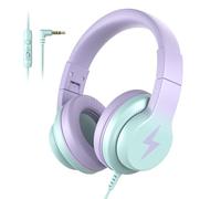 Candy Bila Casque audio avec câble, supra-auriculaire, limitation du volume 85/94 dB, microphone HD, casque stéréo pliable, pour filles et garçons, école, voyage, tablette, dégradé de couleur violet