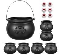 Candy Bouilloire à chaudron 7 pièces avec poignée, 6 boules d'Halloween pour fête d'horreur