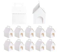 Candy Box - 18 Cm House Shaped Paper | 12-Pack DIY Pet Adoption Party Supplies - Cardboard/Paper - Foldable Cardboard Goodie Boxes With Handle For Kids Birthday Wedding Treats White Craft Boxes
