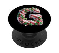 Candy Cane Holly Lettre G Winter Design PopSockets PopGrip Adhésif