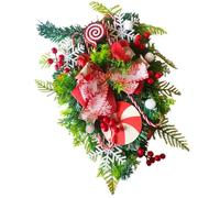 Candy Cane Wreath Christmas Teardrop Swag avec Bonbons de Canne à Canne Ornements, Garland de Noël Vert Rouge pour la Porte Murale des Vacances 19.7x11.8x2.4, décorations