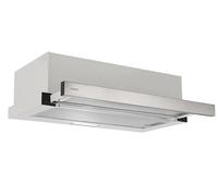 Candy CBT6130/3X Hotte télescopique 60 cm, 2 niveaux de puissance, 125 W, 264 M3/H, filtres à carbone, panneau aluminium anti-graisse, éclairage LED, 53/60 dB, classe B, acier inoxydable