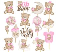 CANDY CHEF Lot de 30 bâtons de centre de table en forme d'ours rose « We Can Bearly Wait » - Décorations de table pour fête prénatale - Fournitures de table pour filles