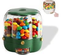 Candy Dispenser 360° Rotating with 6 Compartments,Large Capacity Candy & Grain Storage Container,Transparent Candies Machine Dispenser,for Candies, Coffee Beans, Rice, Grain (Dark Green, Small)