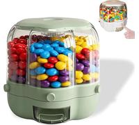 Candy Dispenser 360° Rotating with 6 Compartments,Large Capacity Candy & Grain Storage Container,Transparent Candies Machine Dispenser,for Candies, Coffee Beans, Rice, Grain (Light Green, Large)
