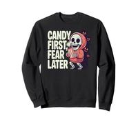 Candy First Fear Later Squelette à Capuche Halloween Sweatshirt