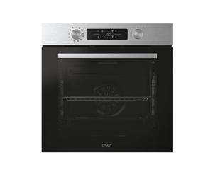 CANDY - Four Encastrable à Chaleur Pulsée - Pyrolyse/Hydrolyse, 6 Niveaux de Cuisson Cavité XXL (78L), Rails Télescopiques - Inox Noir - Manettes Rétractables Push/Pull - 59,5 x 59,5 x 56,8 cm