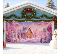 Candy Garage Door Cover Peach Fancy Gingerbread House Décorations extérieures, Noël Vacances Party Fond Décor 397 x 180 cm
