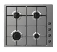 Candy Idea CHW6LBX/4U2 Plaque de gaz, 4 feux, 60 cm, gaz naturel adaptable au gaz butane, 7,2 kW de puissance, commandes indépendantes latérales, 2 grilles, système de sécurité en flamme, inox