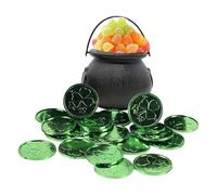 Candy Kettle Pot - Candy Holder Leprechaun Jar Ornement, Black Cauldron | Pot de Bouilloire avec 50 pièces de Shamrock chanceuses, décorations garçons Filles, Chaudron de Bonbons pour Les Fou