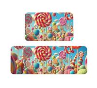 Candy Land Lot de 2 tapis de cuisine antidérapants en bois anti-fatigue pour la maison et le bureau