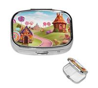 Candy Land Petit pilulier à 2 compartiments, pilulier quotidien portable en métal pour poche, sac à main, boîte à pilules de voyage avec miroir carré, support de médicaments et vitamines, cadeau