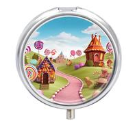 Candy Land Pilulier à 3 compartiments avec miroir pour sac à main et poche Organiseur de médicaments de voyage Boîte à médicaments portable en métal Boîte à médicaments ronde