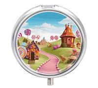 Candy Land Pilulier de voyage pour sac à main, organiseur de médicaments hebdomadaire avec miroir, 3 compartiments, étui à médicaments rond portable pour le quotidien