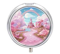 Candy Land - Pilulier rond à 3 compartiments avec miroir - Petit pilulier de voyage - Joli organisateur de vitamines - Portable - Pour poche et sac à main