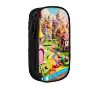 Candy Land Trousse à crayons pratique multi-compartiments pour bureau, voyage, école, art quotidien, Noir , Taille unique, Poche de rangement