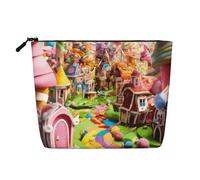 Candy Land Trousse de maquillage de voyage en faux chanvre Grande capacité avec fermeture éclair Résistant à l'eau Organiseur quotidien