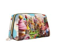Candy Land Trousse de maquillage portable en cuir avec fermeture éclair